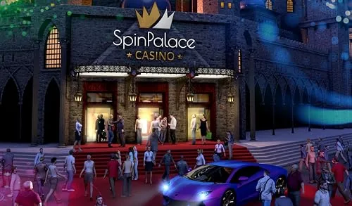 Players arriving at the Spin Palace Casino entrance under the crown sign
